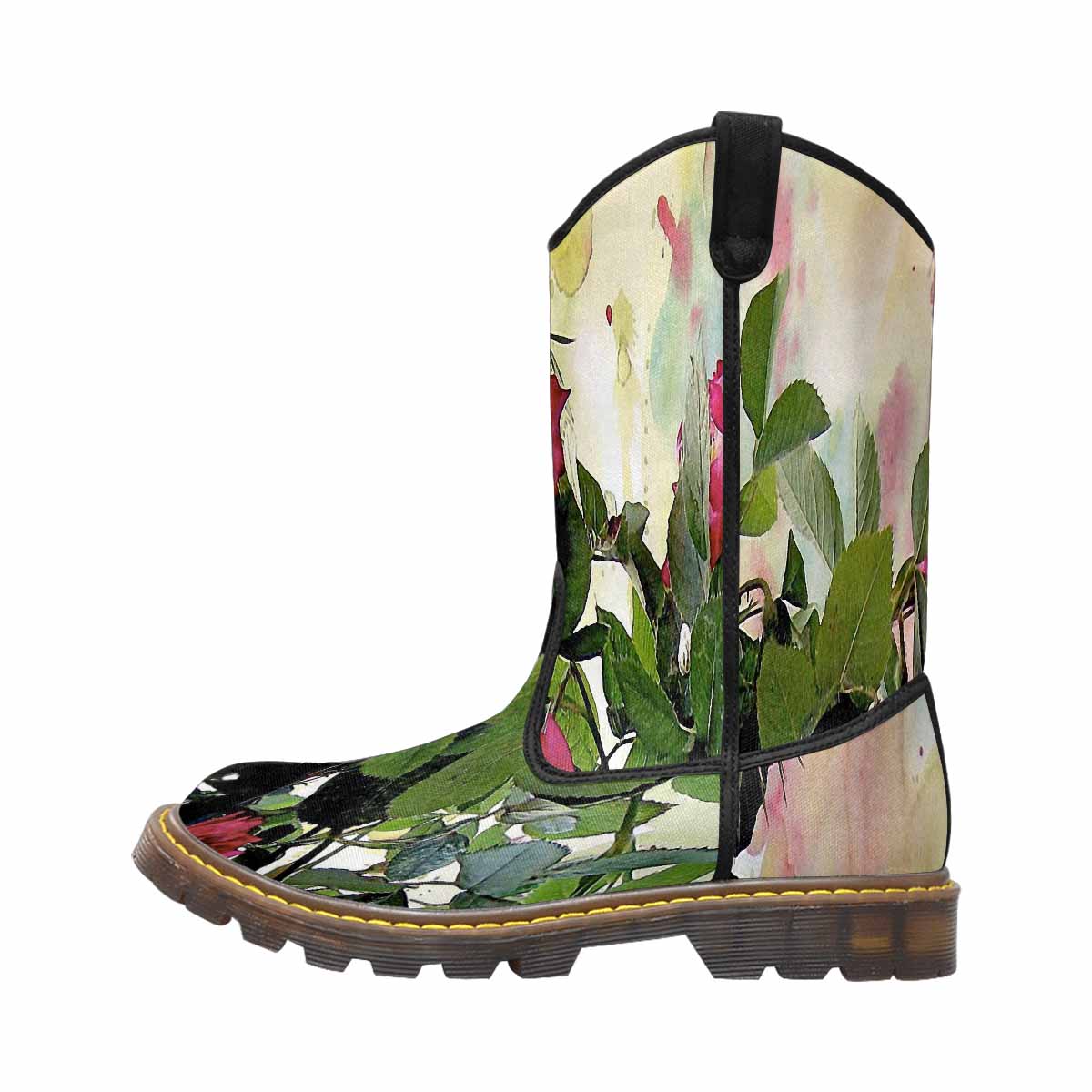 Vintage floral print, western lumber boots Design 22