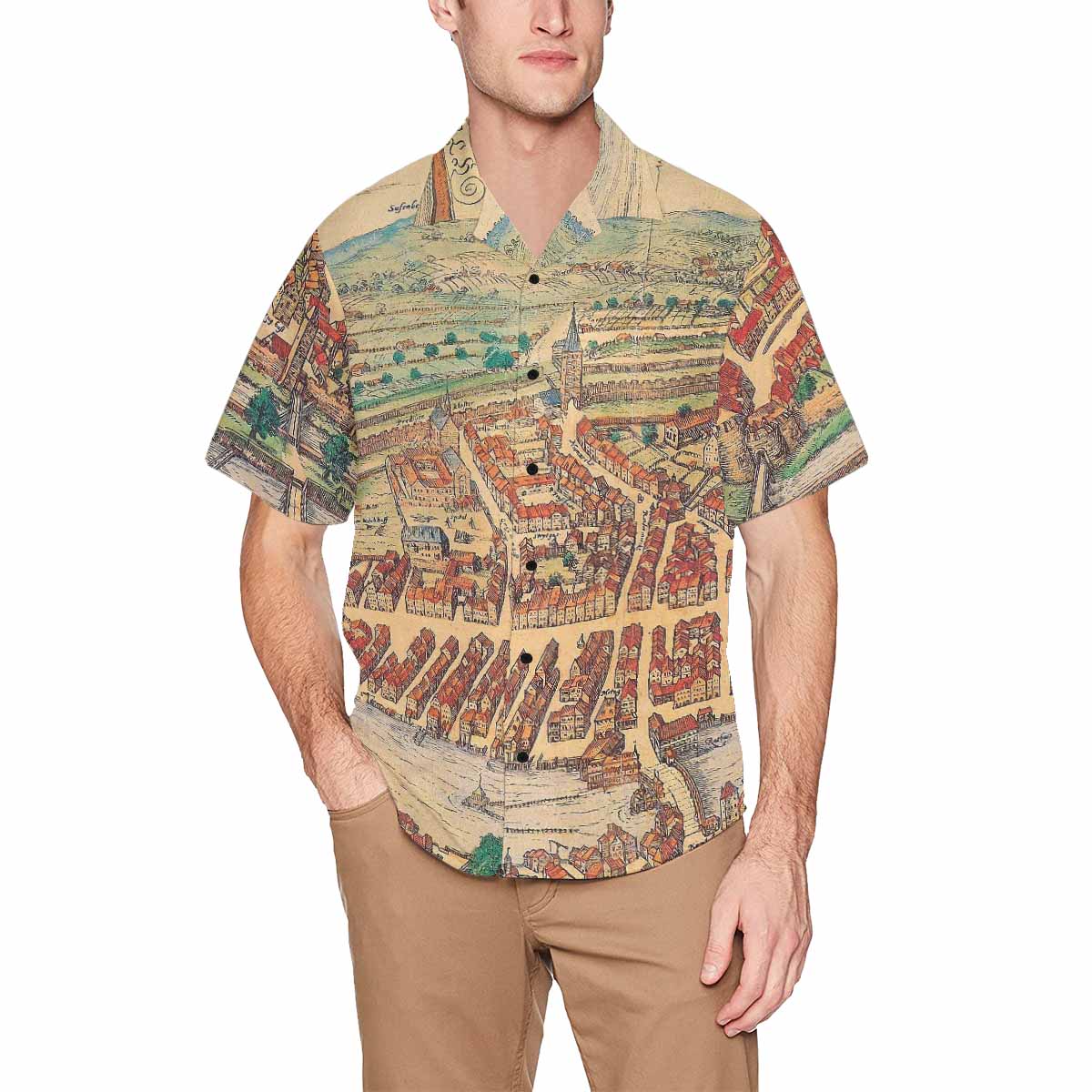 Antique Map design Hawaiian mens shirt, Design 24