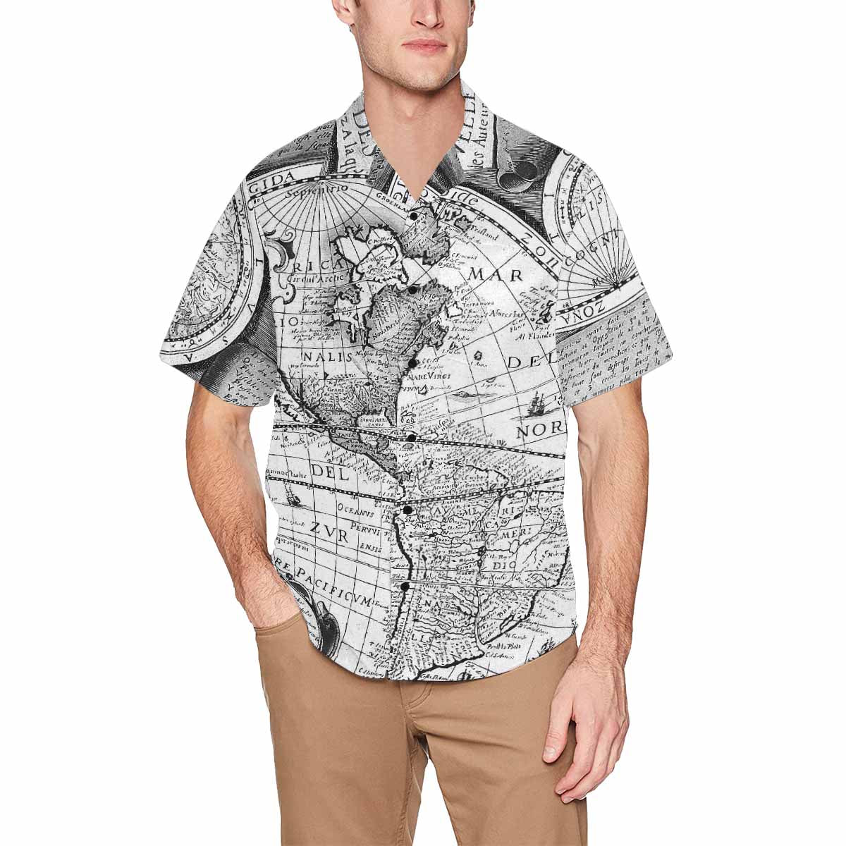 Antique Map design Hawaiian mens shirt, Design 29