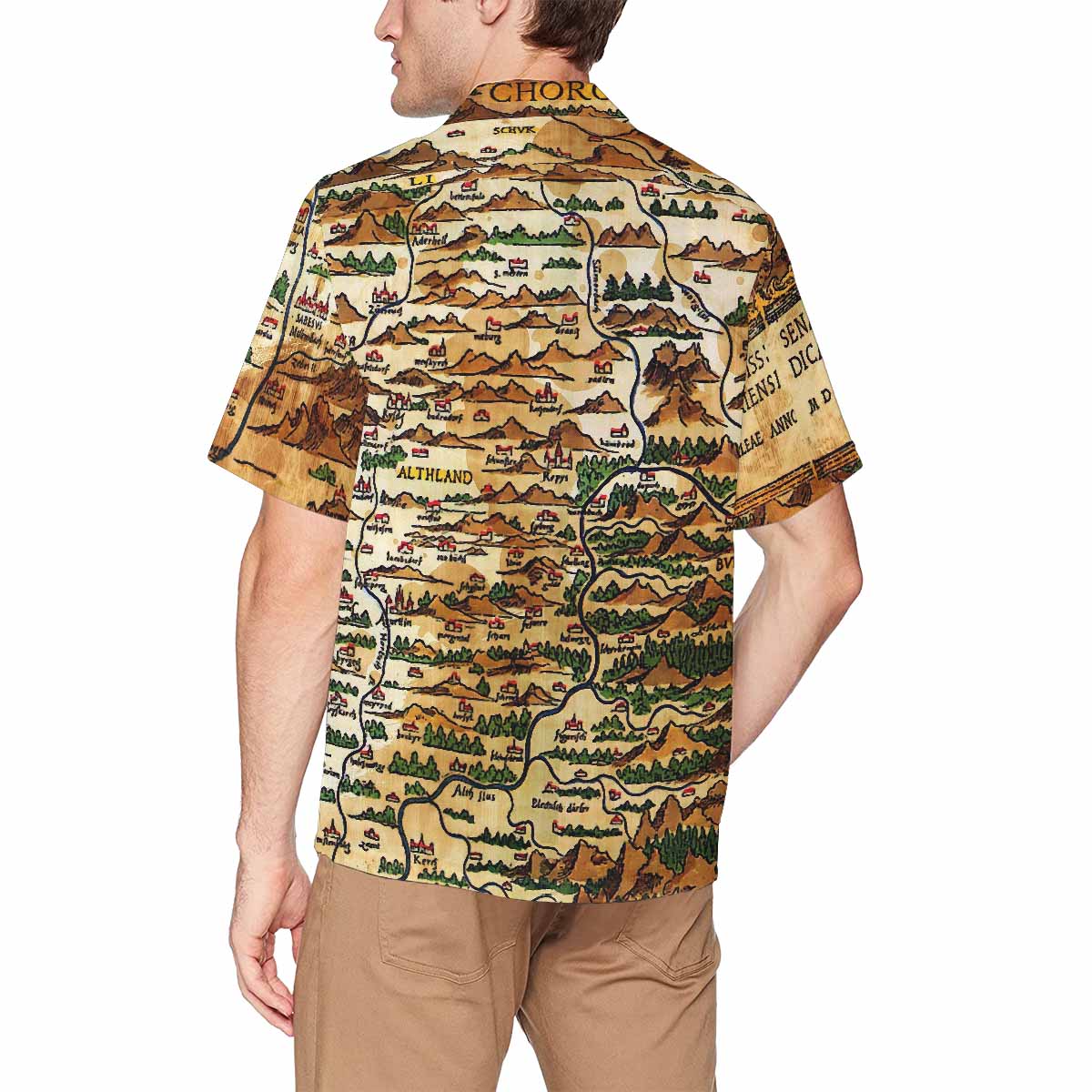 Antique Map design Hawaiian mens shirt, Design 48