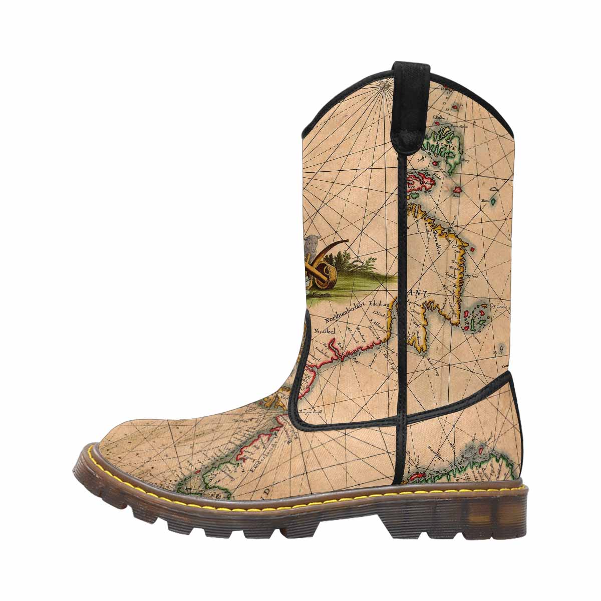 Antique Map design womens western lumber boots, Design 7