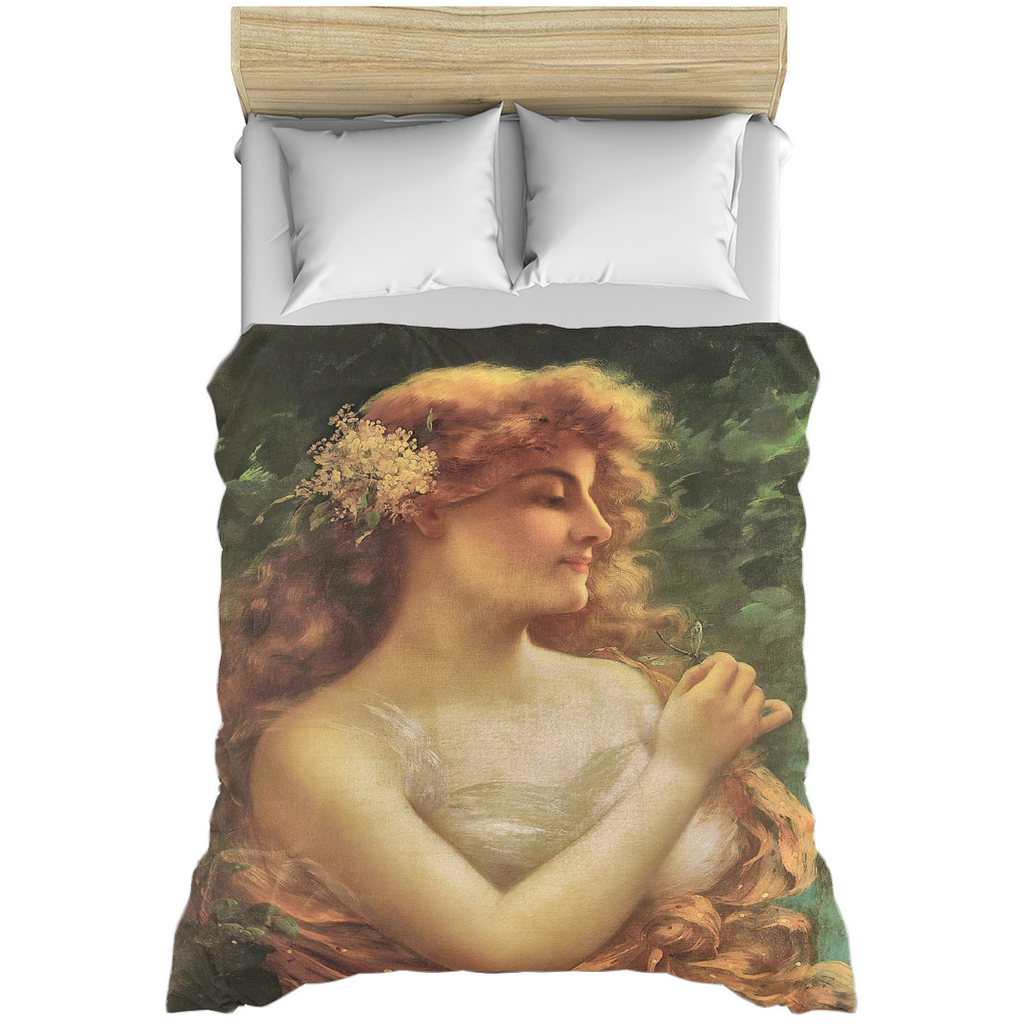 Victorian lady design Duvet cover, King, queen or twin size, Young Woman with a Dragonfly