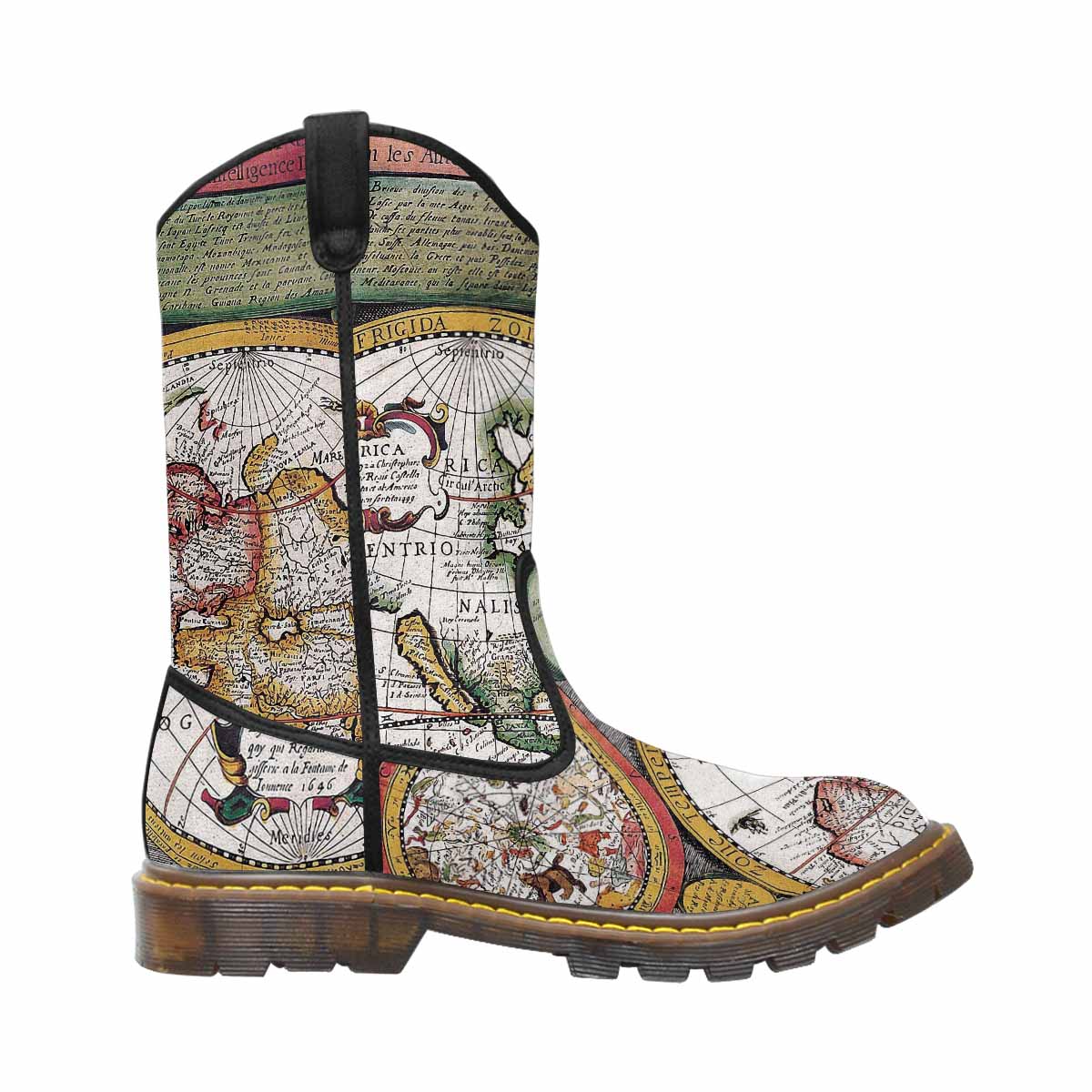 Antique Map design womens western lumber boots, Design 31