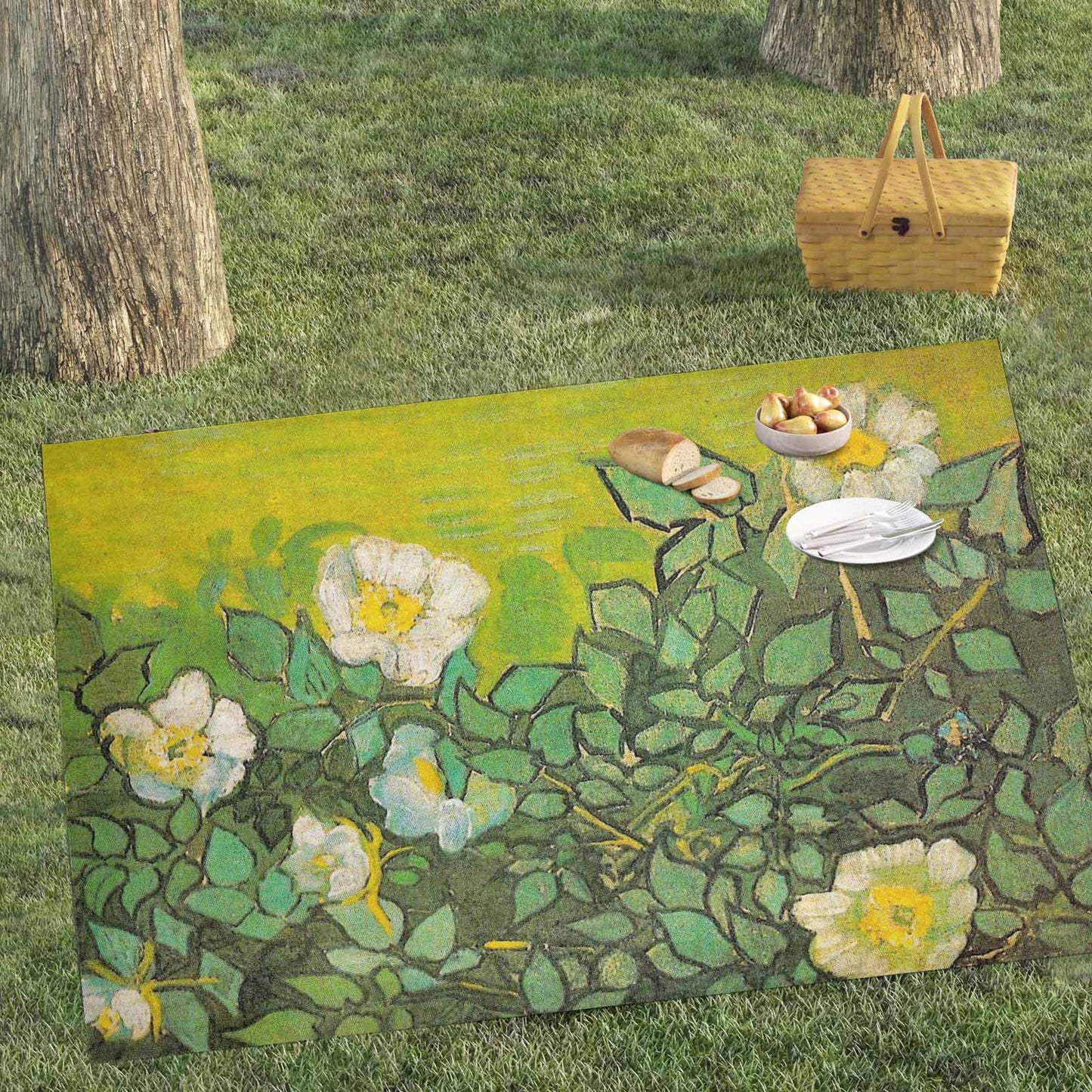 Vintage Floral waterproof picnic mat, 81 x 55in, Design 01