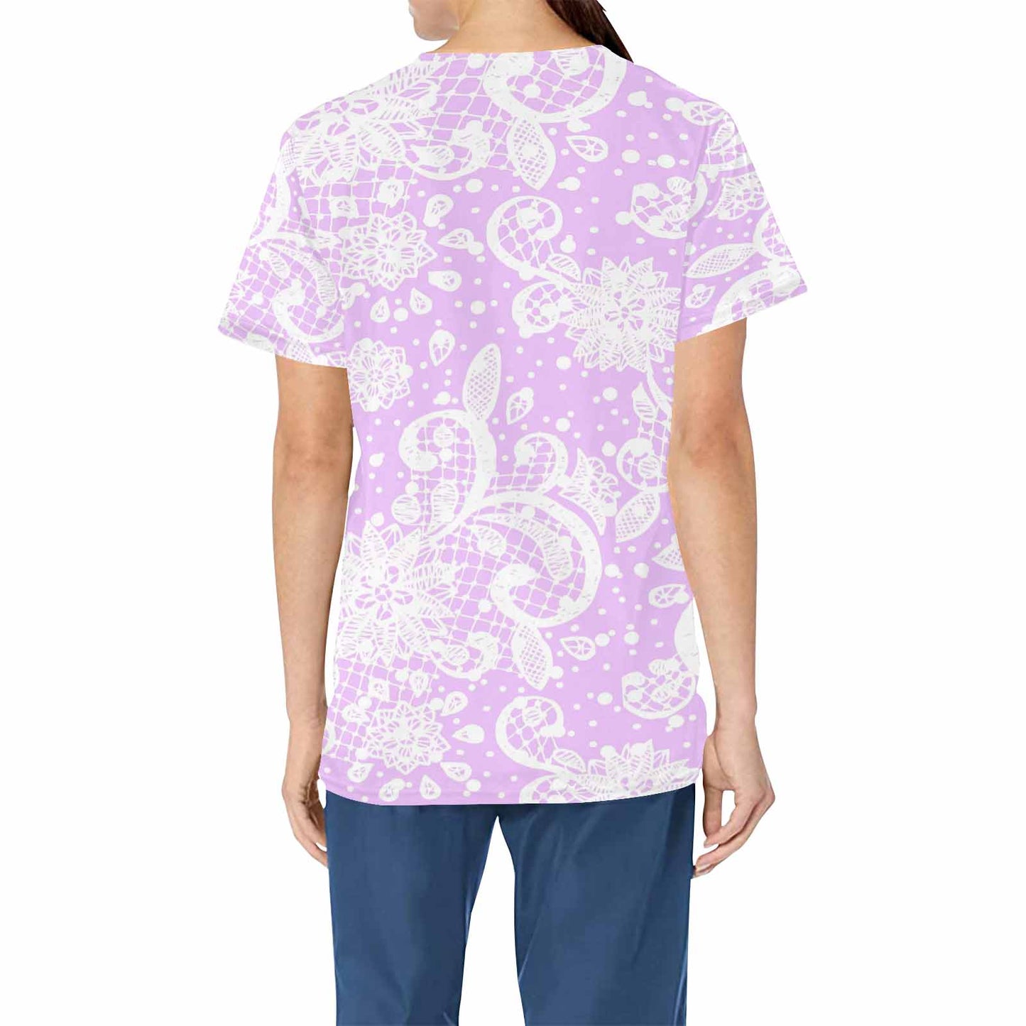 Victorian lace print professional scrubs, nurses scrub, unisex, design 06