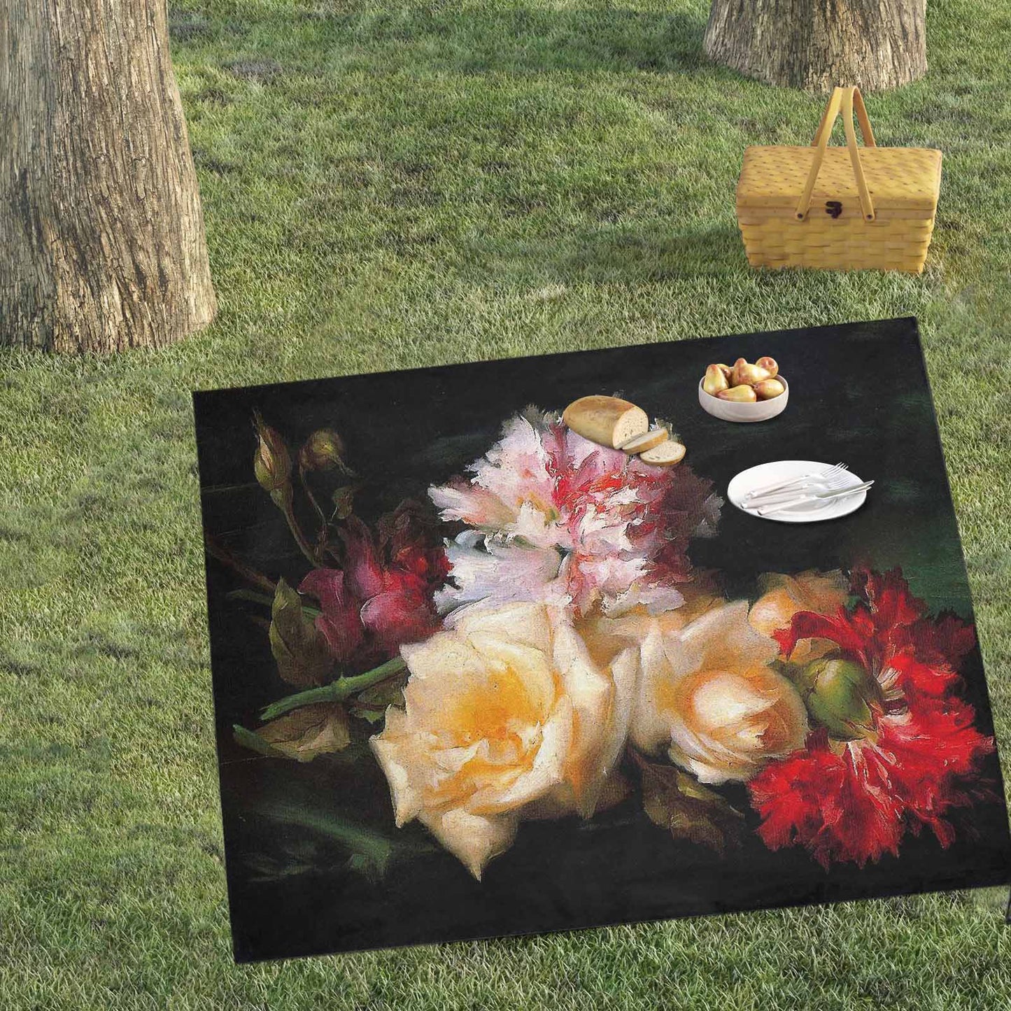 Vintage Floral waterproof picnic mat, 61 x 55in, Design 30