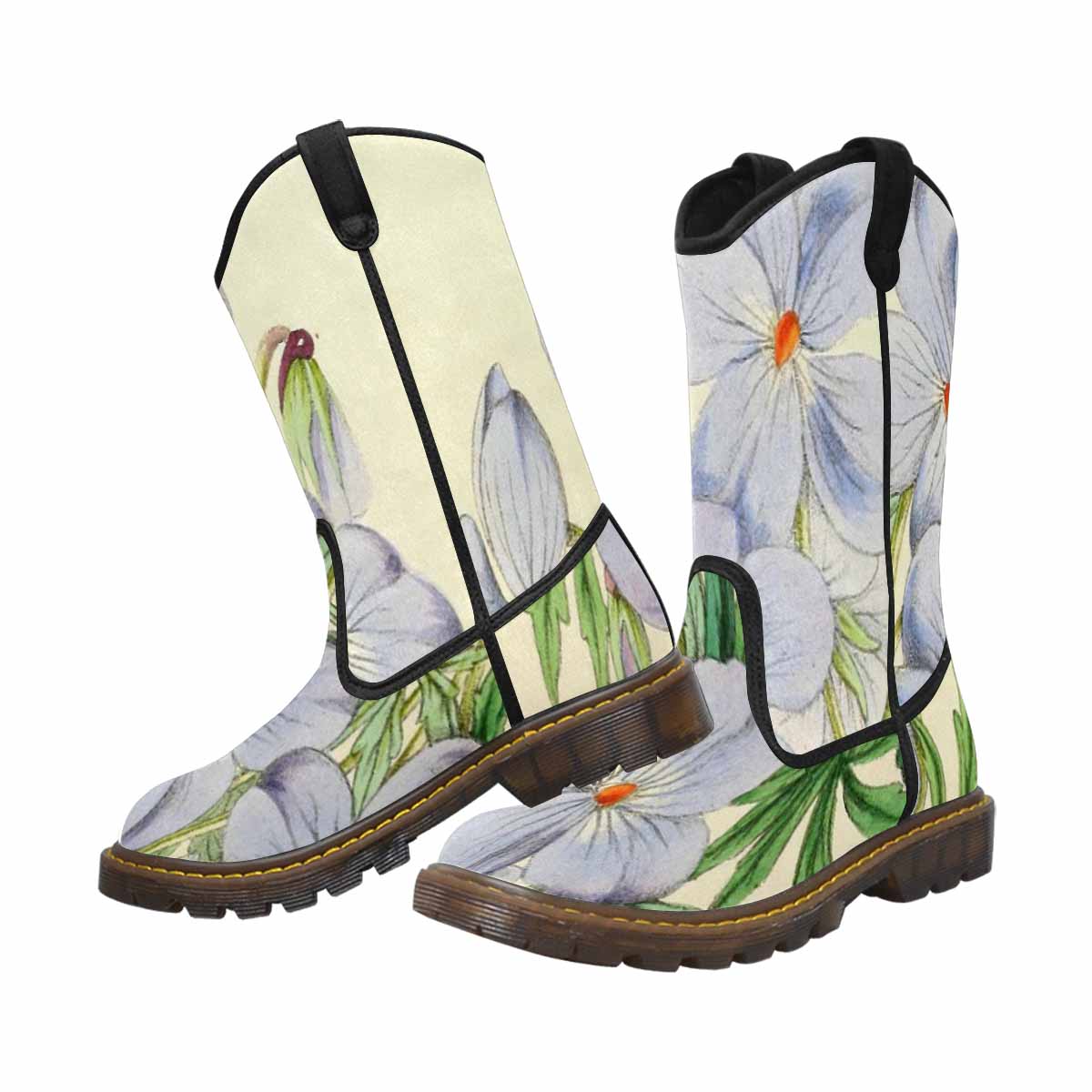 Vintage floral print, western lumber boots Design 13