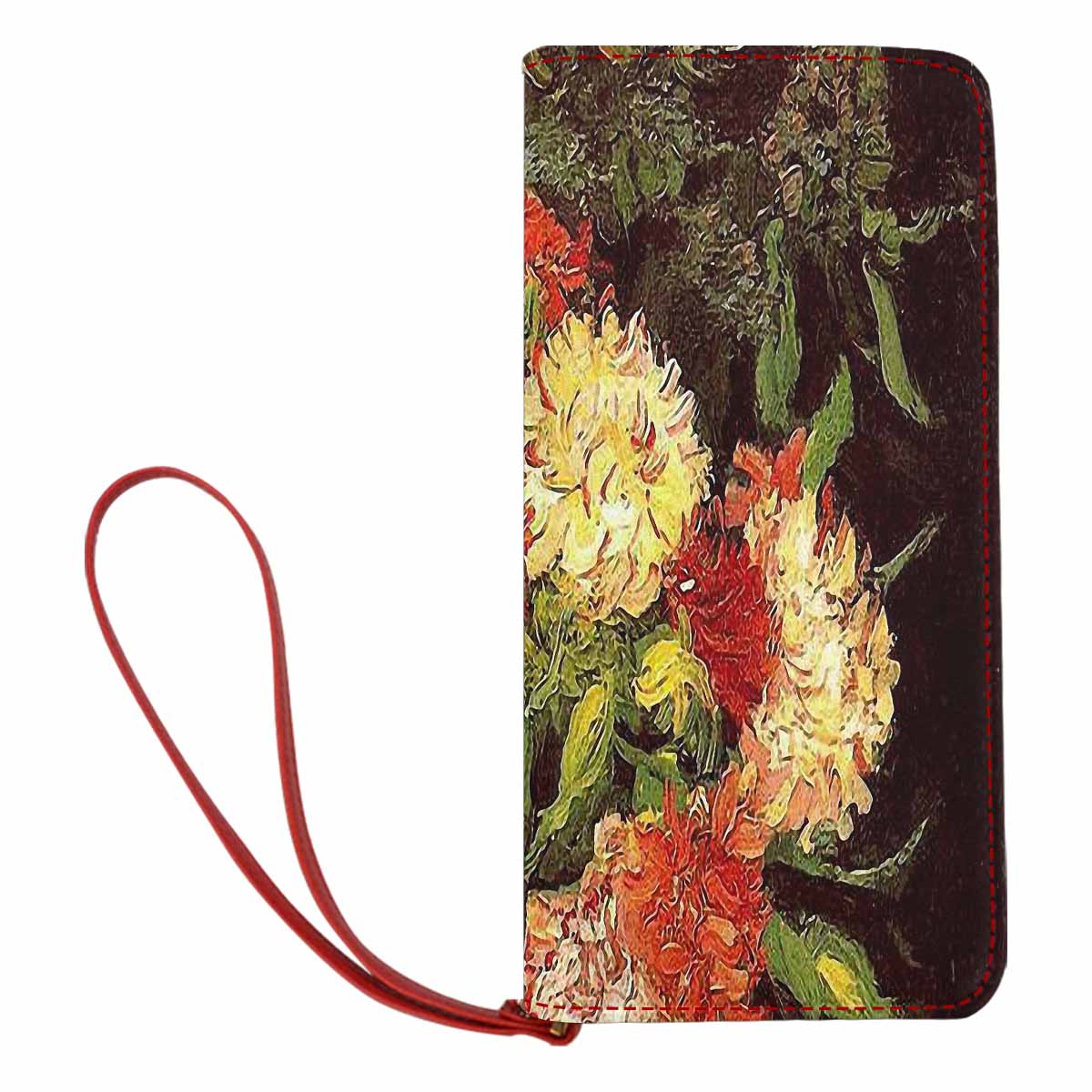 Vintage floral print, womens wallet, clutch purse, red trim, Design 33