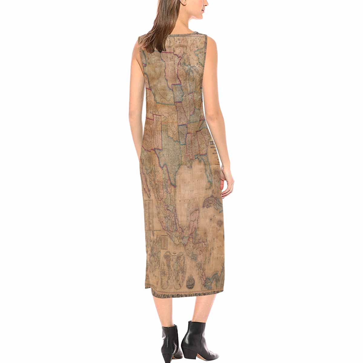 Antique Map chic long dress, Design 21