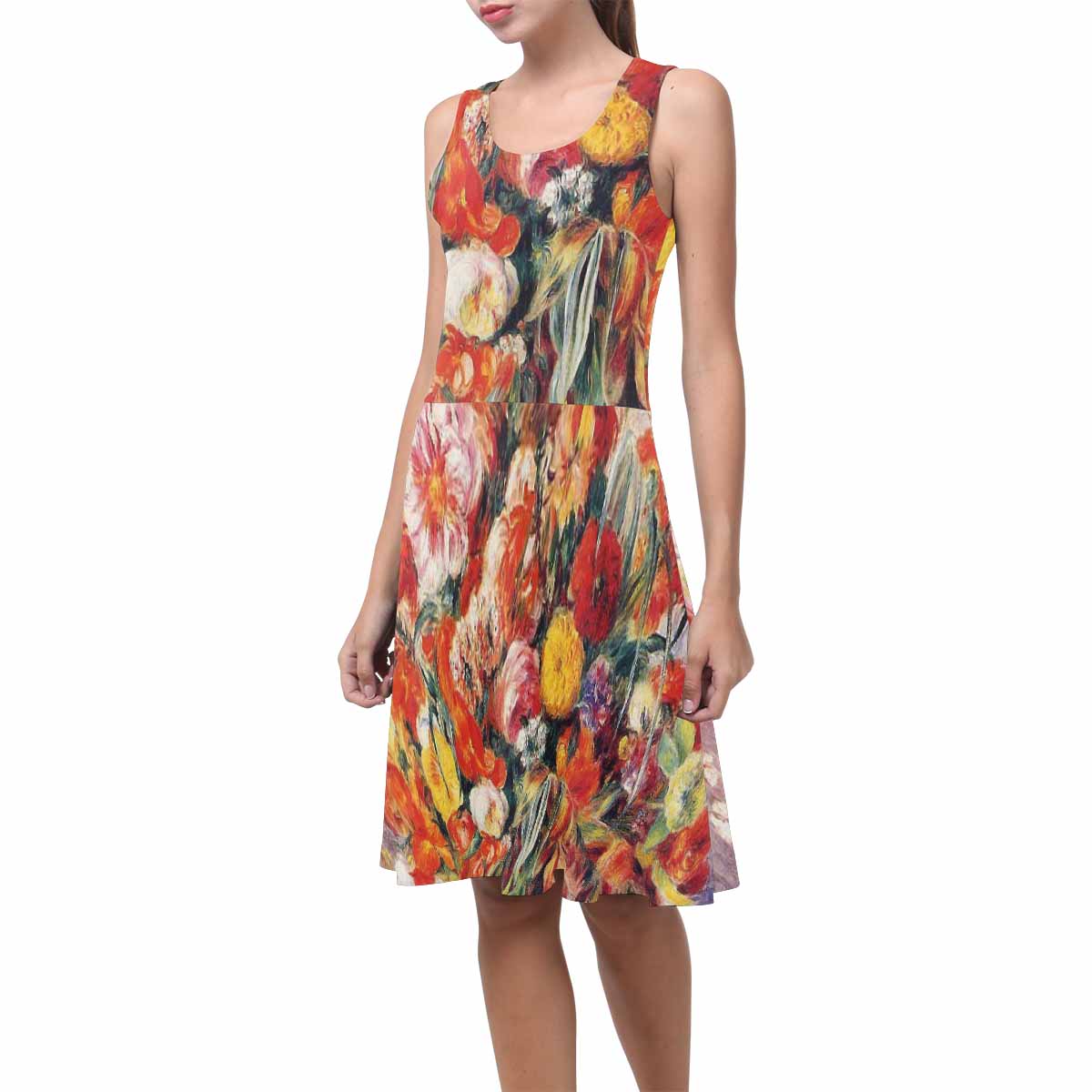 Vintage floral short summer flare dress,  XS to 3XL plus size, model D09534 Design 19