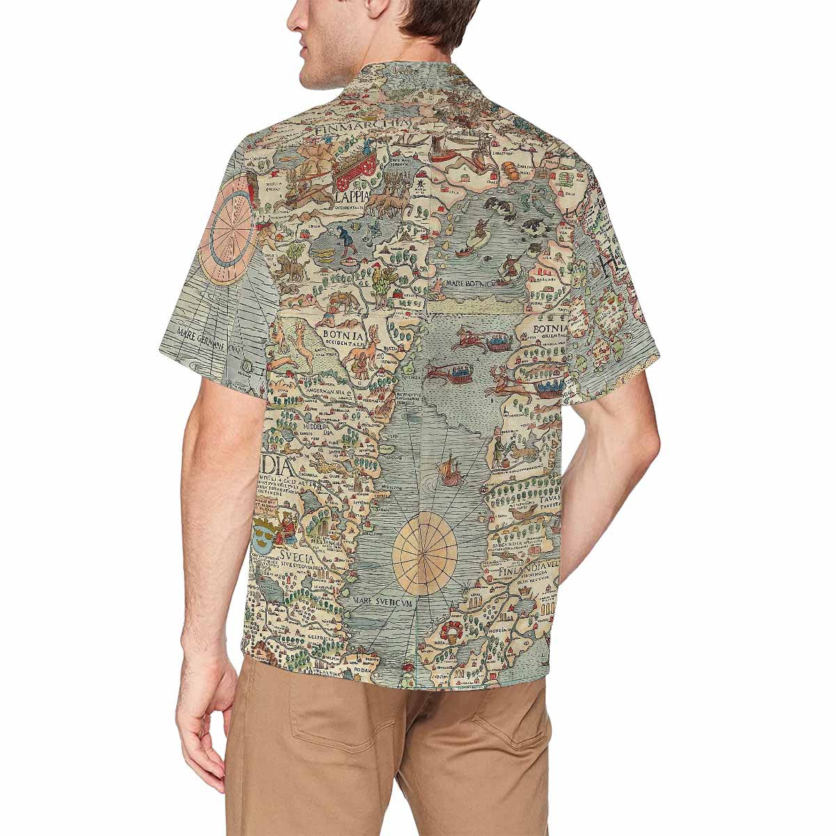 Antique Map design Hawaiian mens shirt, Design 15