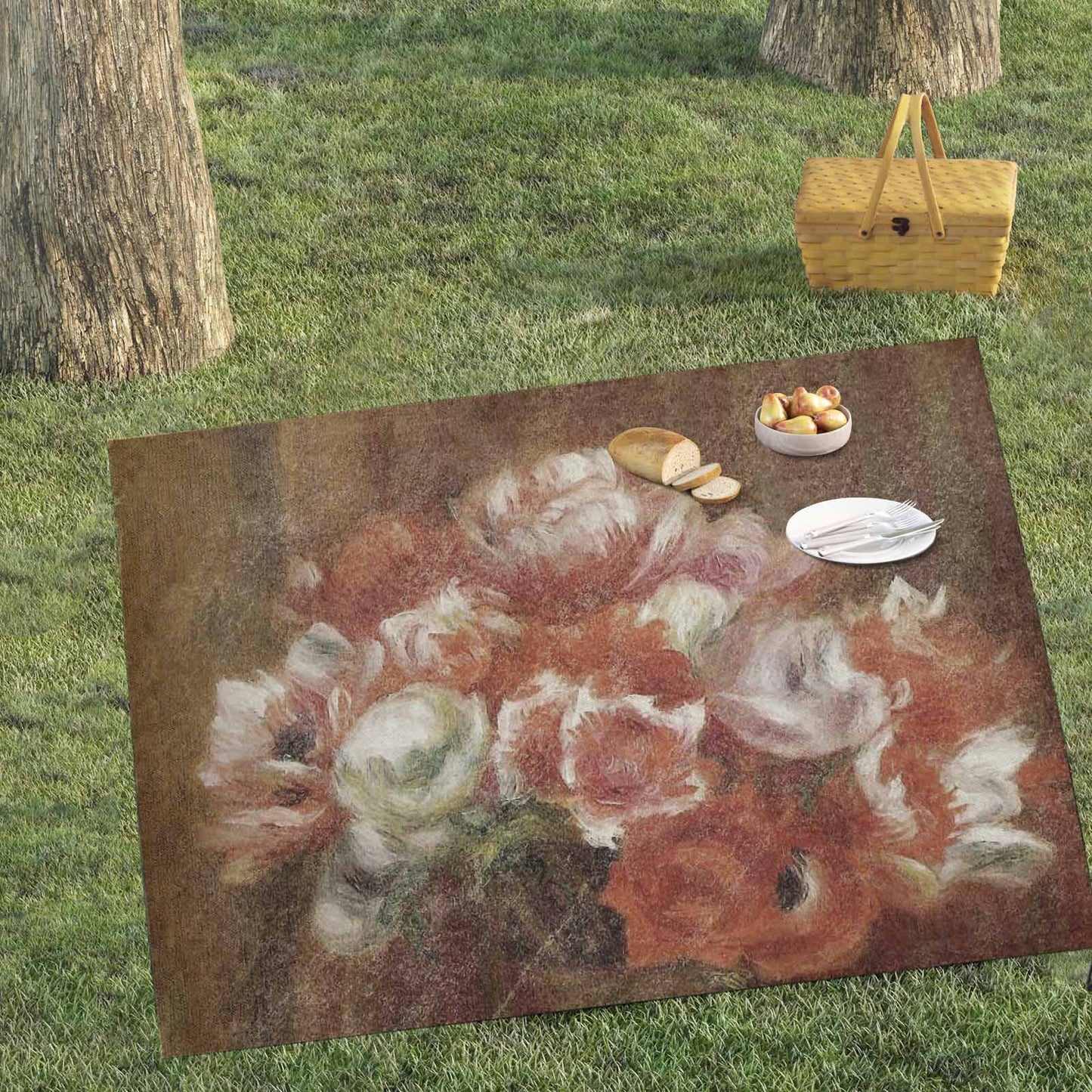 Vintage Floral waterproof picnic mat, 69 x 55in, Design 15