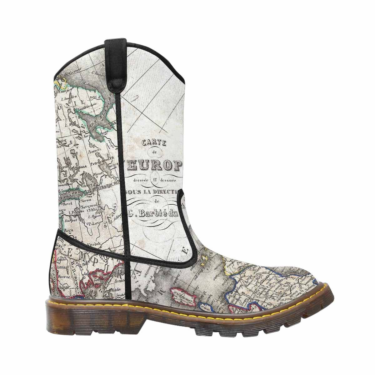 Antique Map design womens western lumber boots, Design 36