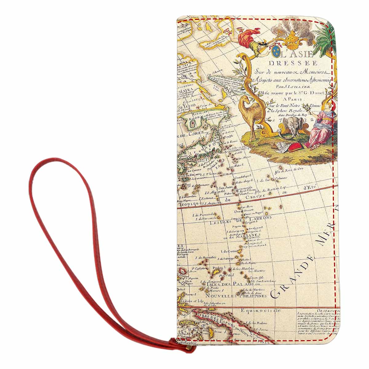 Antique Map design , womens wallet, clutch purse, Red TrimDesign 10