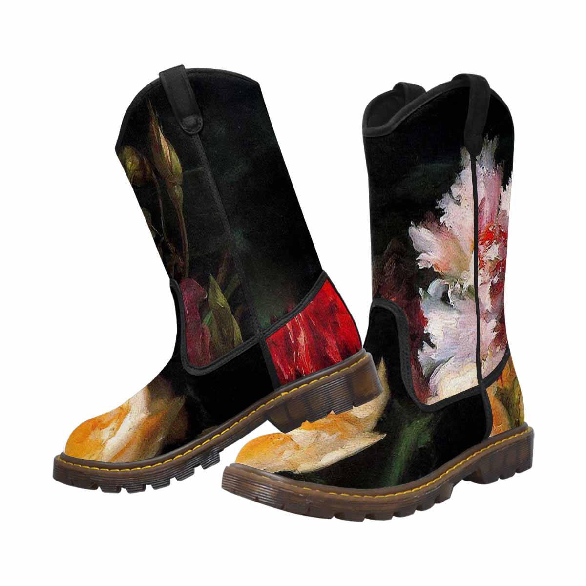 Vintage floral print, western lumber boots Design 30