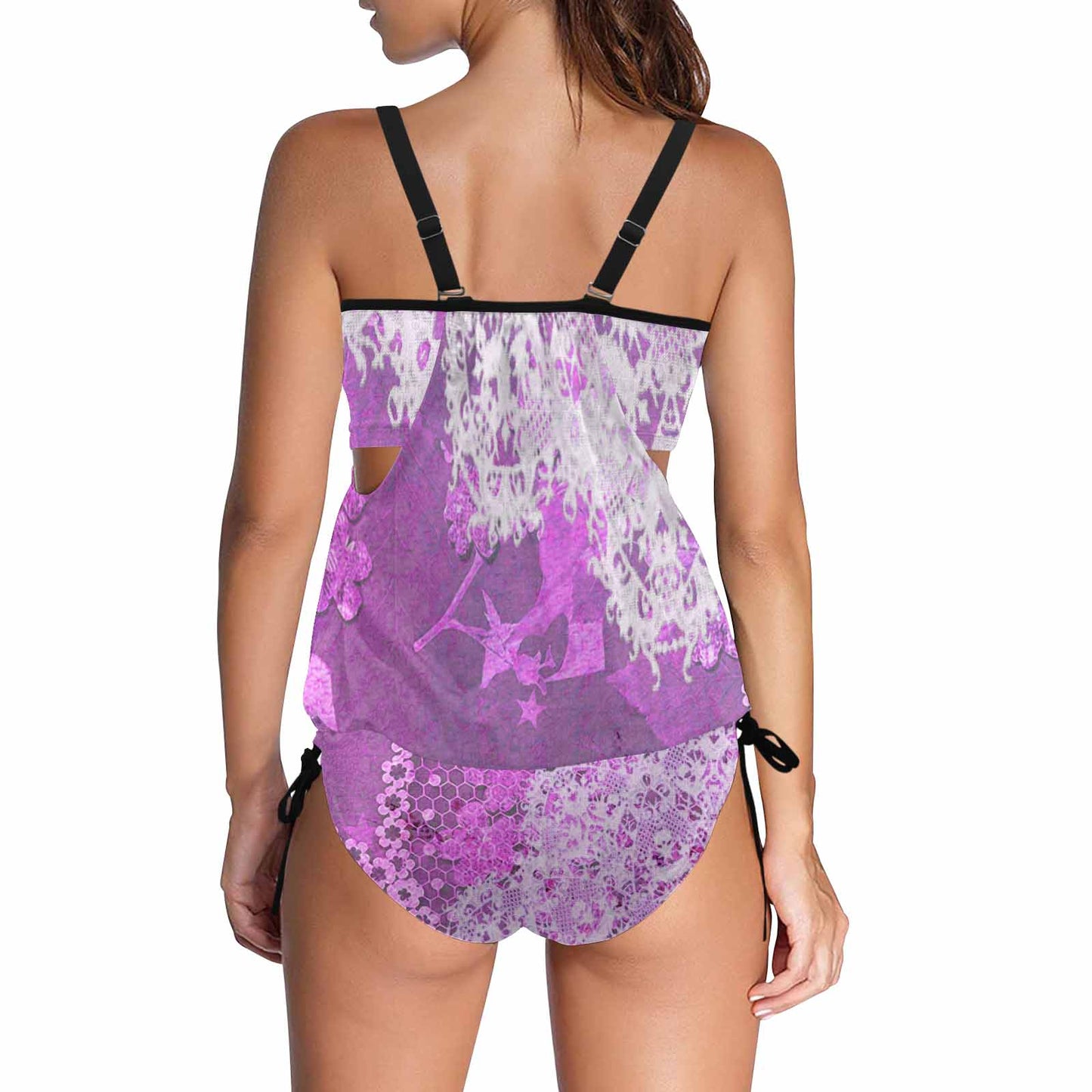 Cover belly Tankini swimwear, 2 pc Bikini, Printed Victorian lace, design 03B