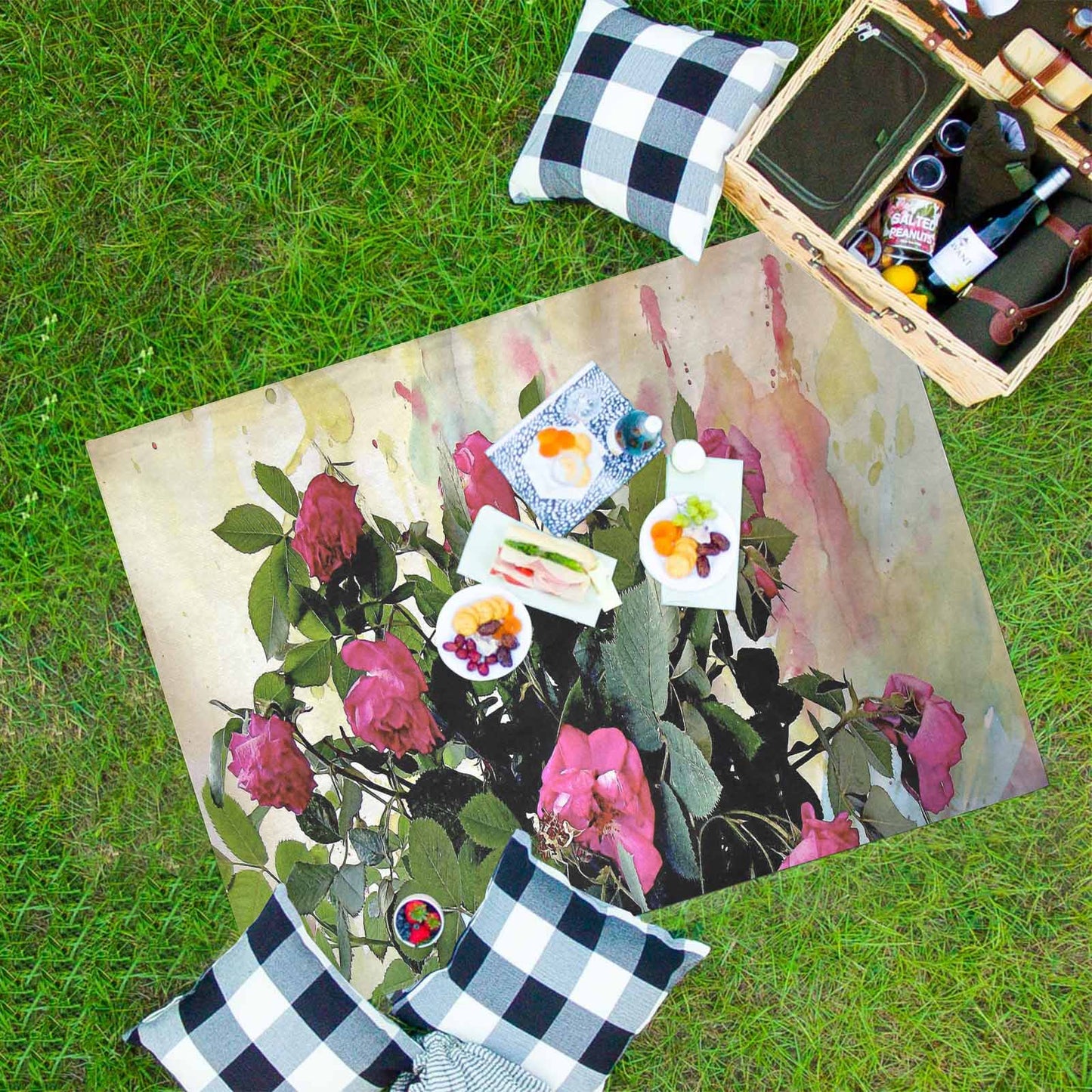 Vintage Floral waterproof picnic mat, 69 x 55in, Design 22