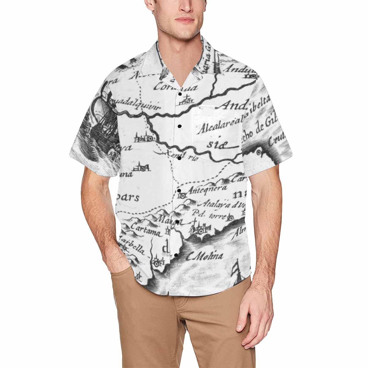 Antique Map design Hawaiian mens shirt, Design 23