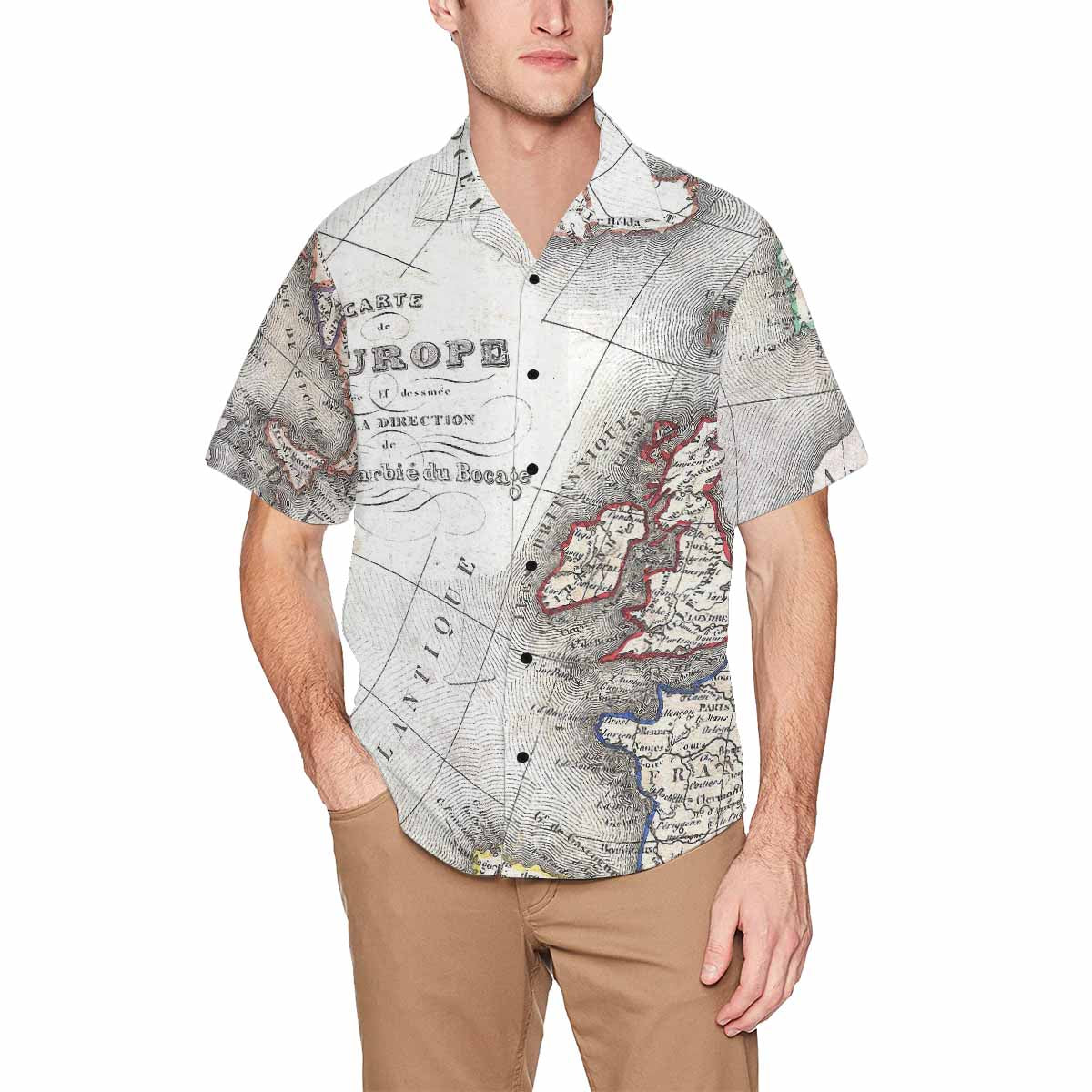 Antique Map design Hawaiian mens shirt, Design 36