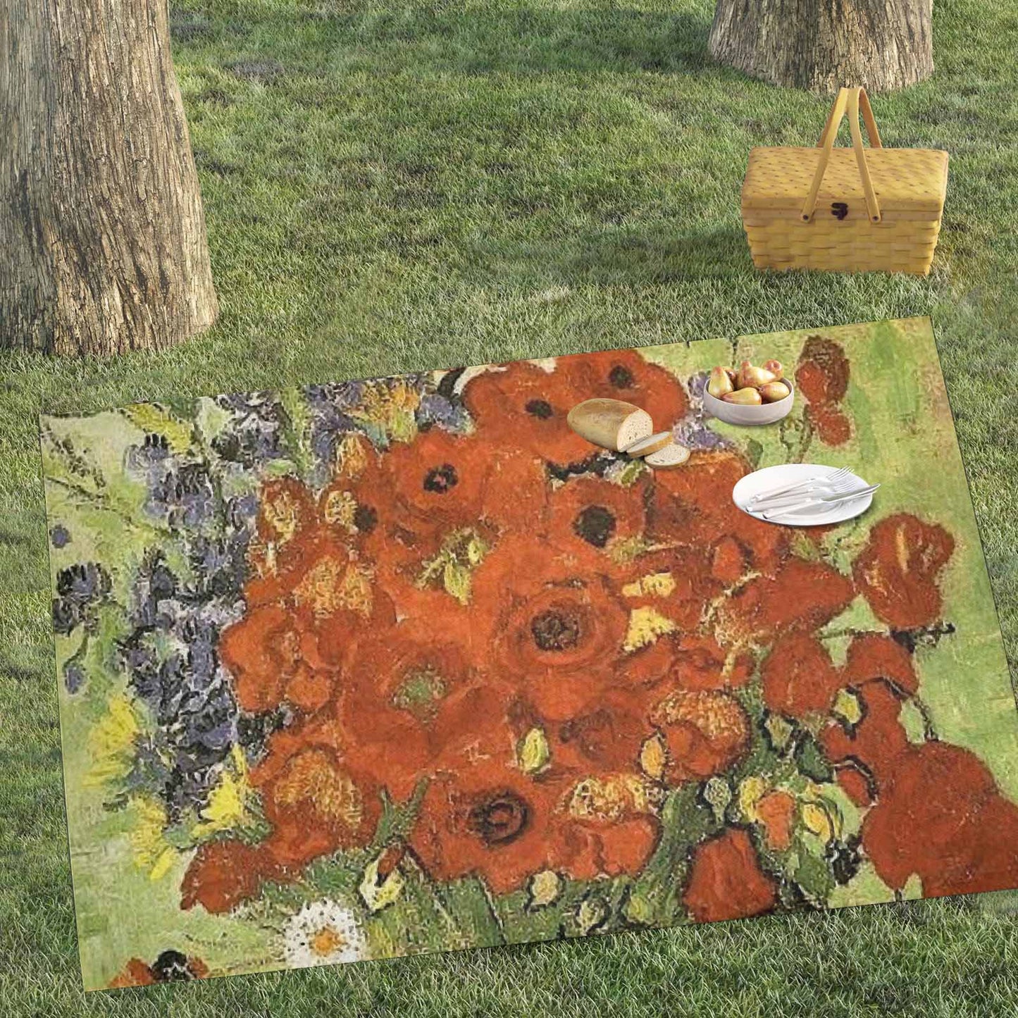 Vintage Floral waterproof picnic mat, 81 x 55in, Design 56