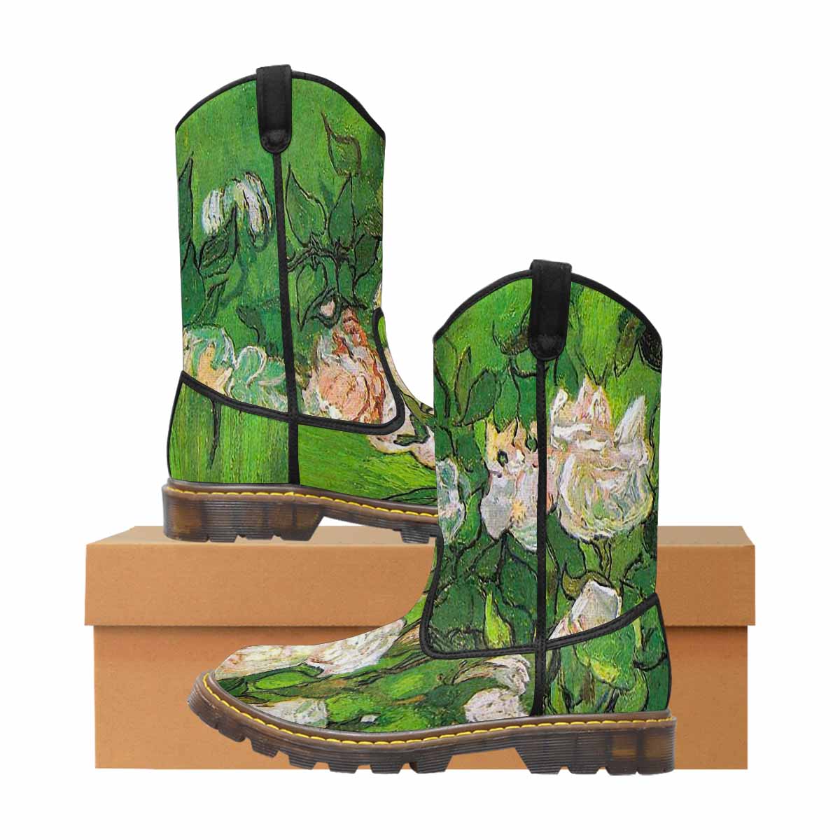 Vintage floral print, western lumber boots Design 06