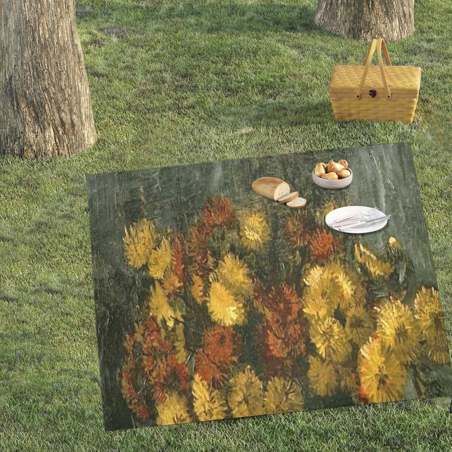 Vintage Floral waterproof picnic mat, 61 x 55in, Design 28