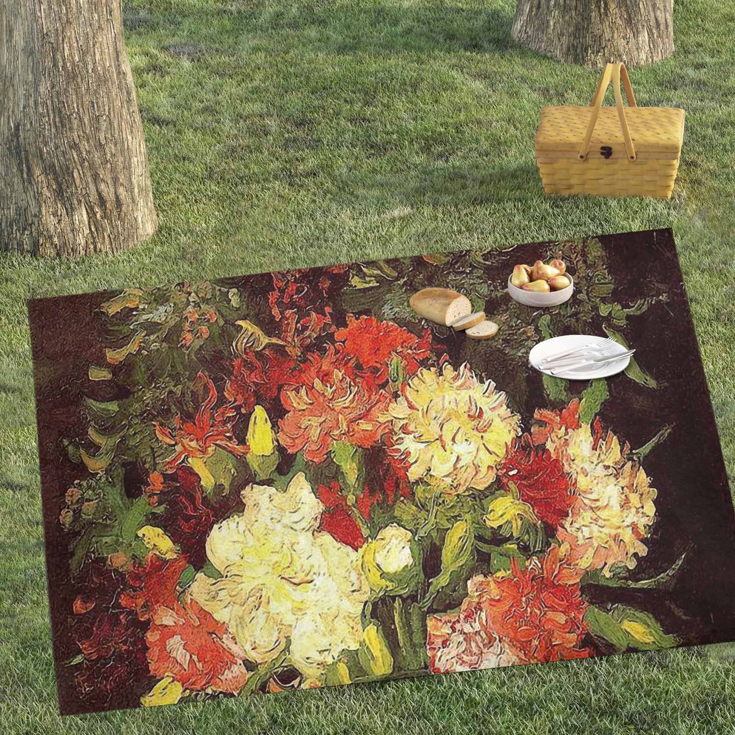 Vintage Floral waterproof picnic mat, 81 x 55in, Design 33