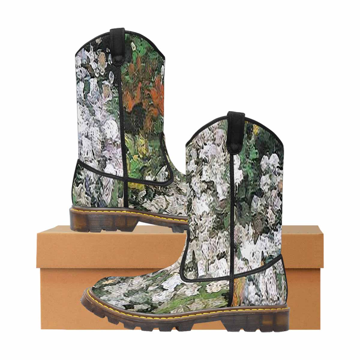 Vintage floral print, western lumber boots Design 07