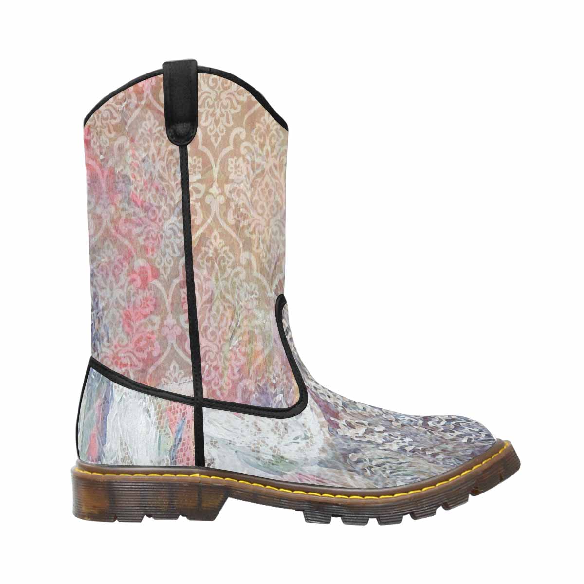 Vintage floral print, western lumber boots Design 54x