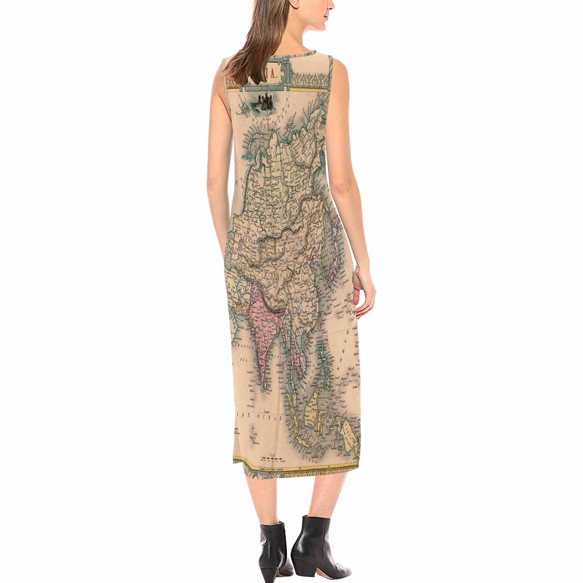 Antique Map chic long dress, Design 31