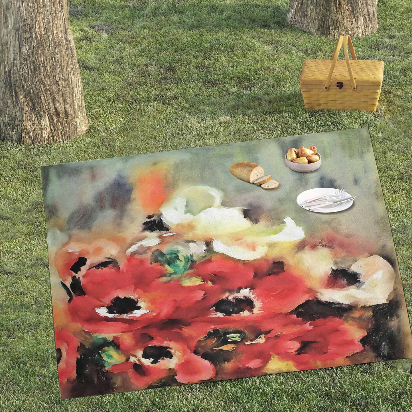 Vintage Floral waterproof picnic mat, 69 x 55in, Design 14