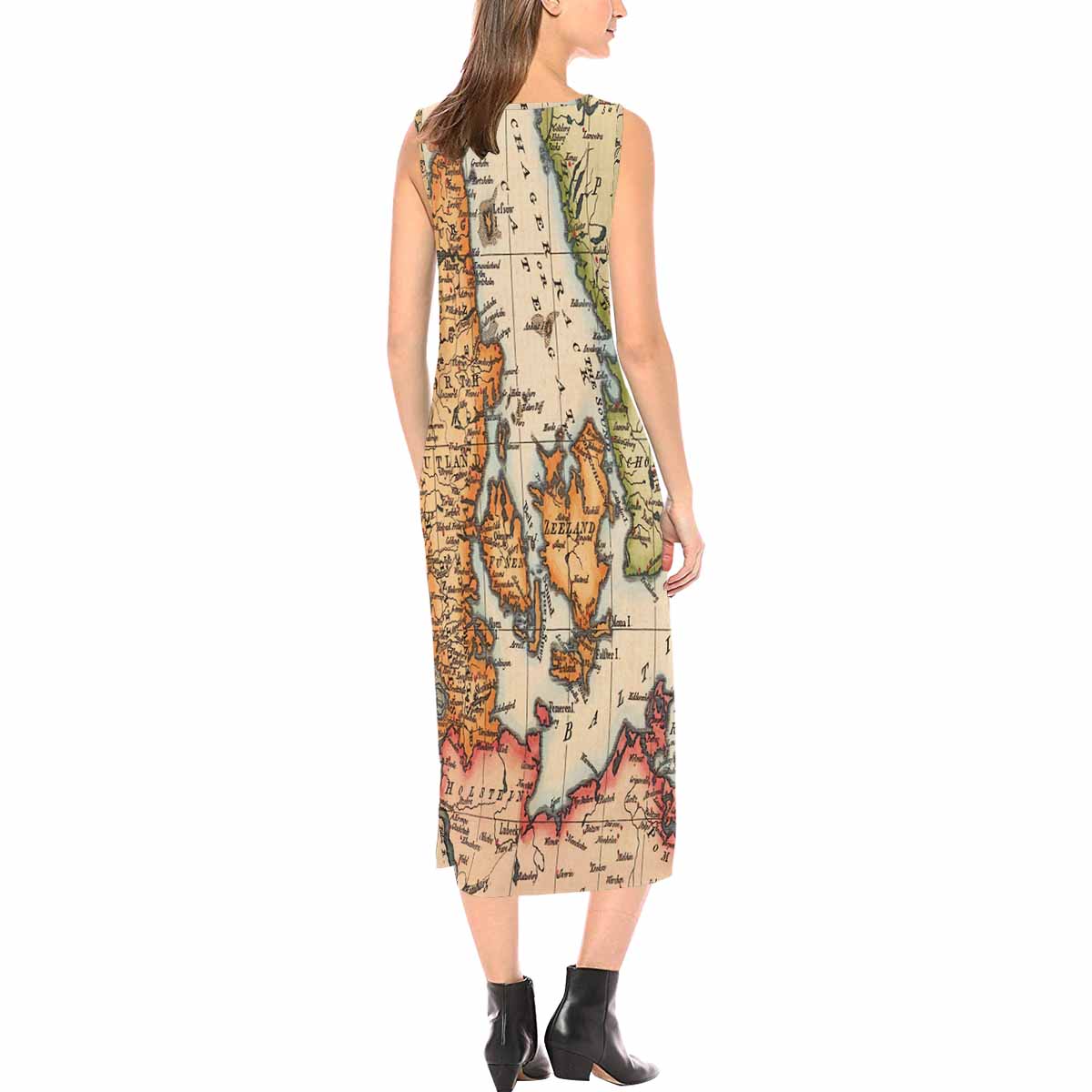 Antique Map chic long dress, Design 28