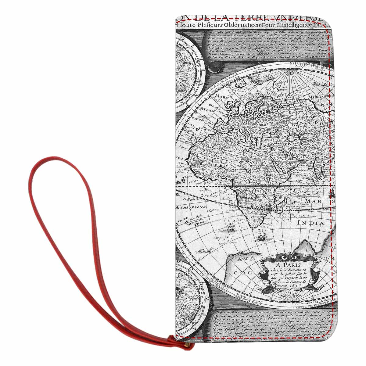 Antique Map design , womens wallet, clutch purse, Red TrimDesign 29