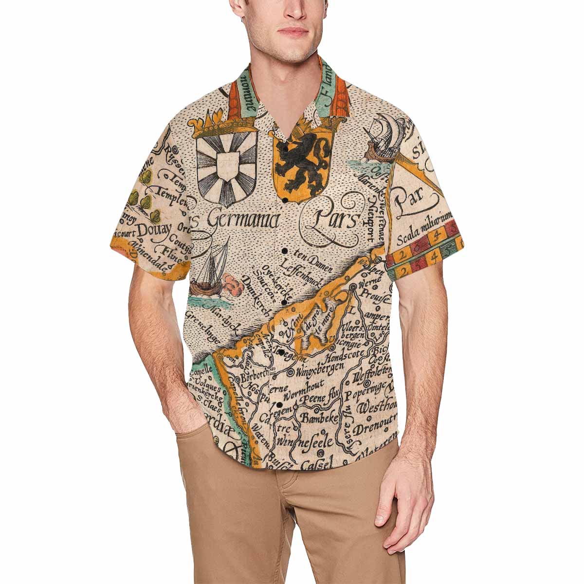 Antique Map design Hawaiian mens shirt, Design 12