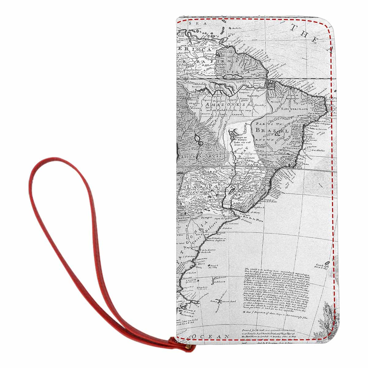 Antique Map design , womens wallet, clutch purse, Red TrimDesign 38