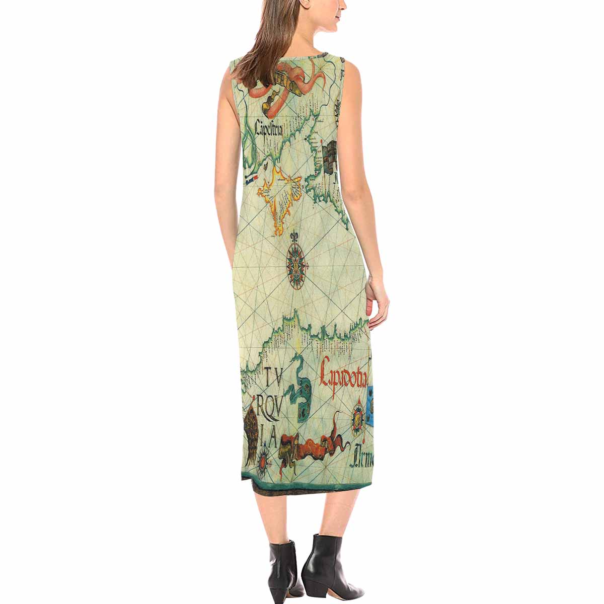 Antique Map chic long dress, Design 27