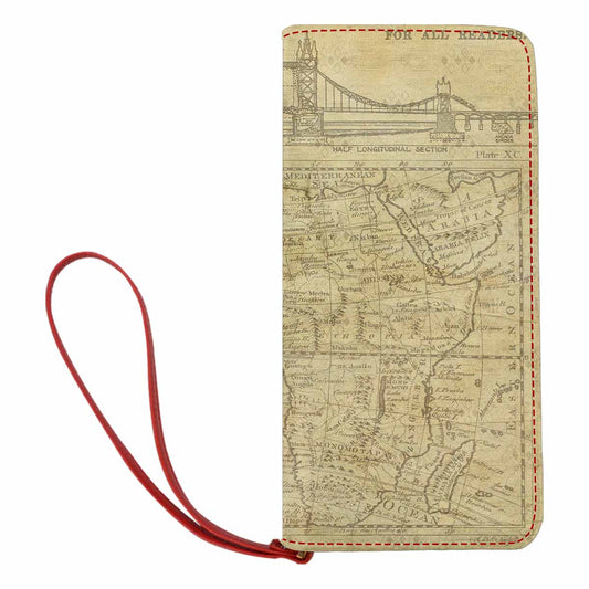 Antique Map design , womens wallet, clutch purse, Red TrimDesign 1