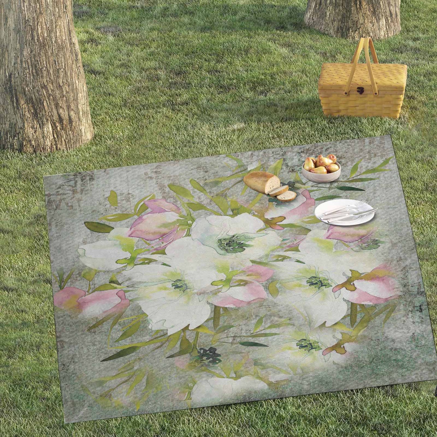 Vintage Floral waterproof picnic mat, 69 x 55in, Design 03