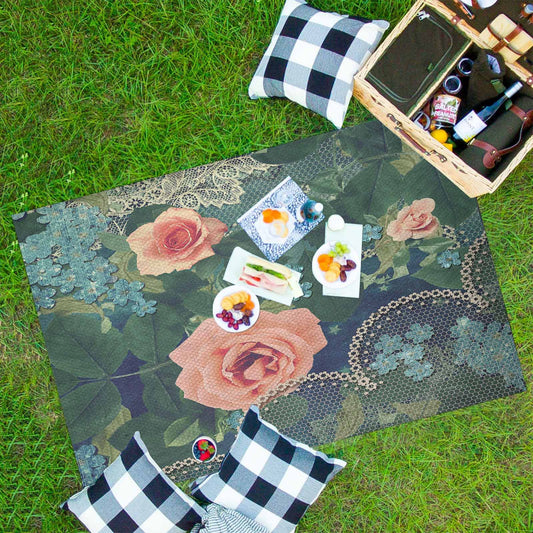 Victorian lace print waterproof picnic mat, 81 x 55in, design 01