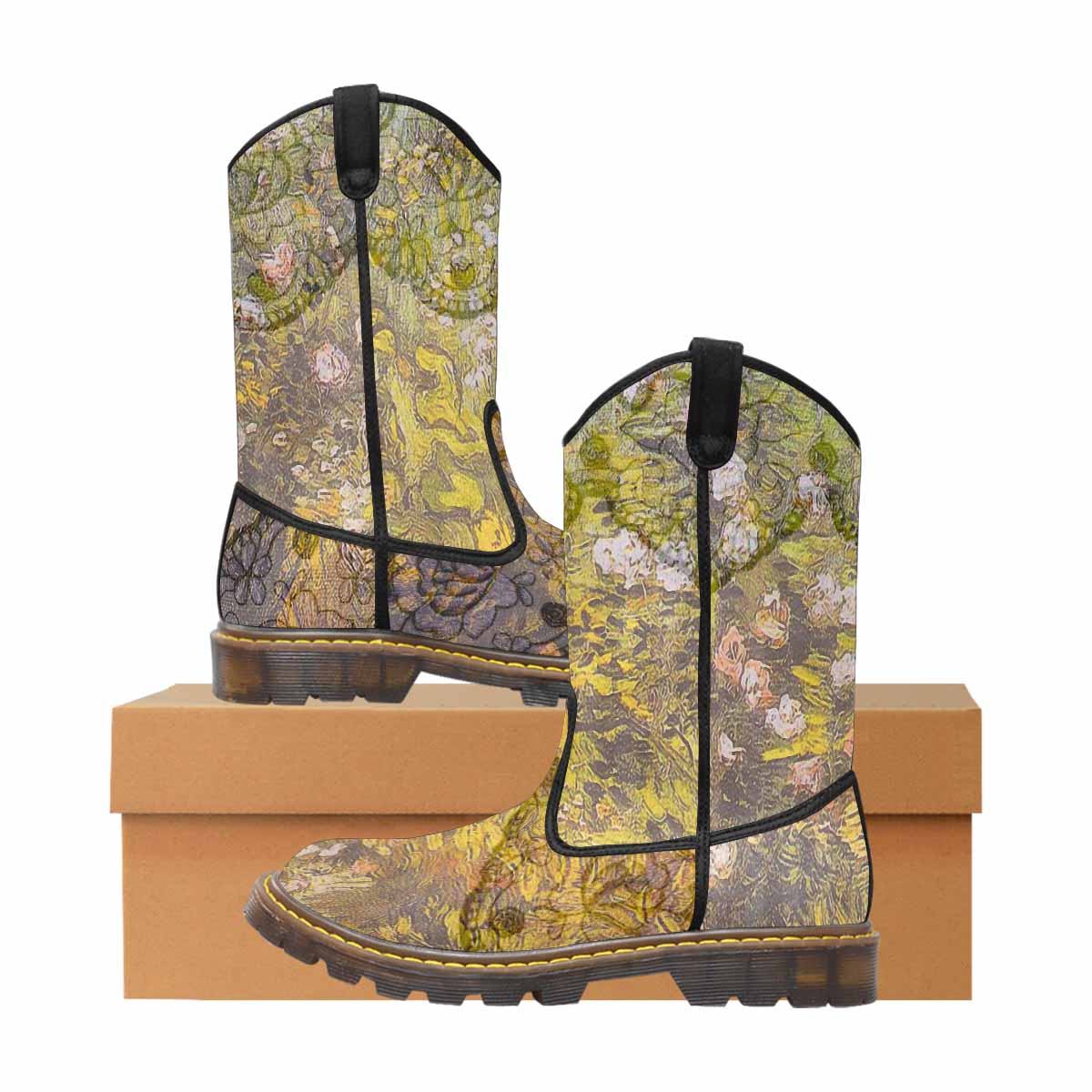 Vintage floral print, western lumber boots Design 05x