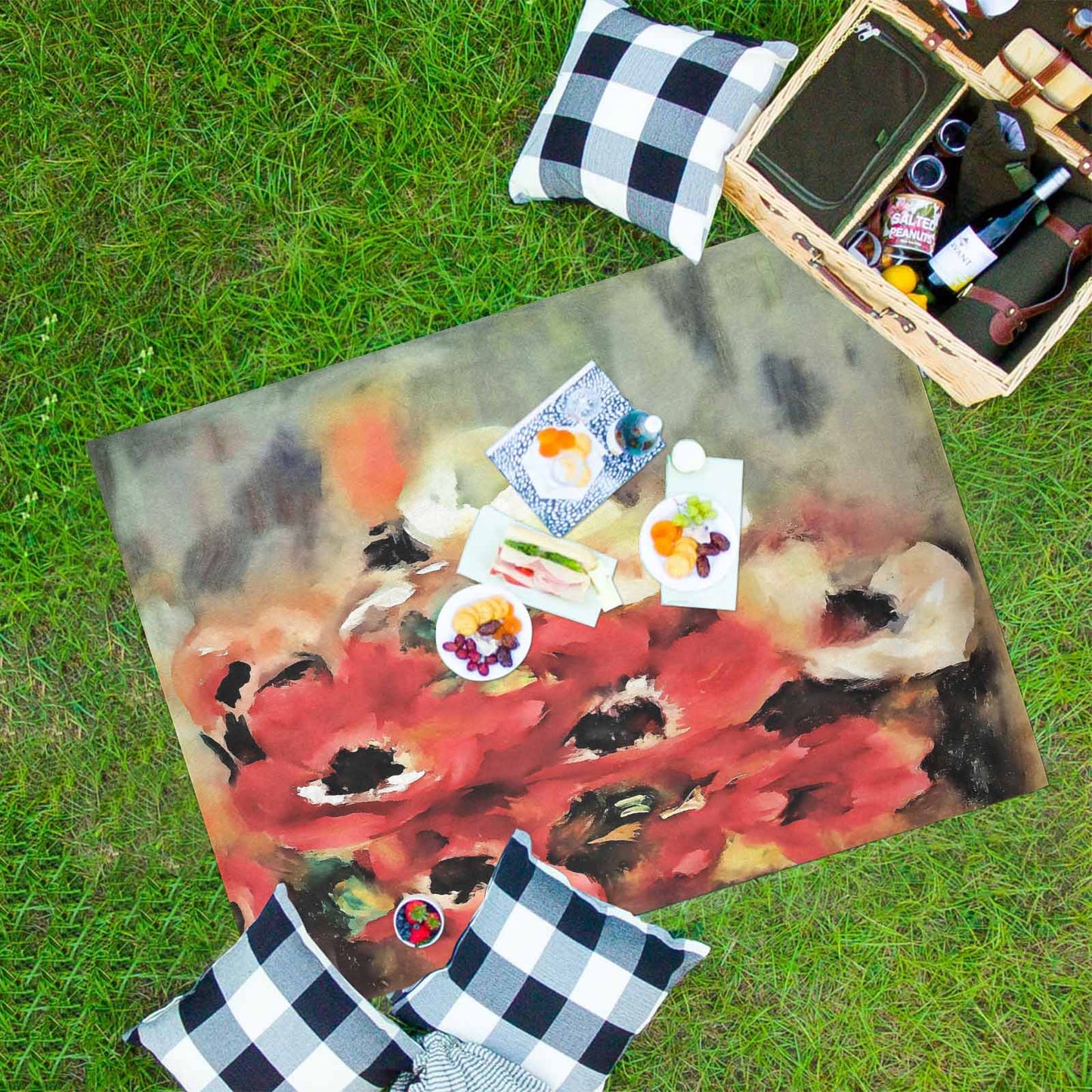 Vintage Floral waterproof picnic mat, 69 x 55in, Design 14