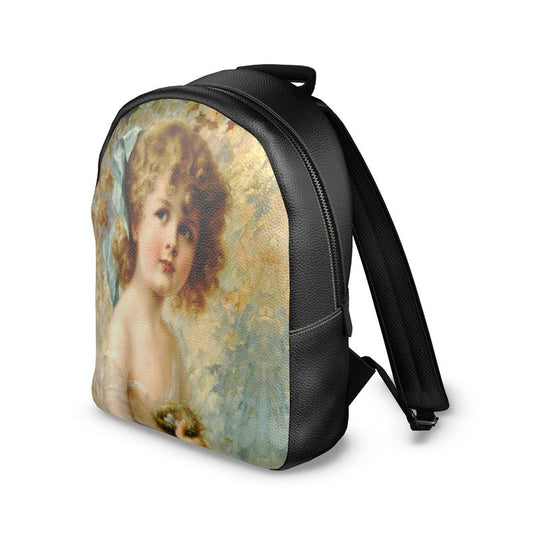 Victorian Girl design print, design Girl Holding a Nest, 100% luxury leather Colville Leather Backpack