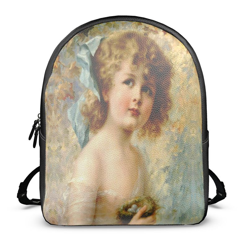 Victorian Girl design print, design Girl Holding a Nest, 100% luxury leather Colville Leather Backpack