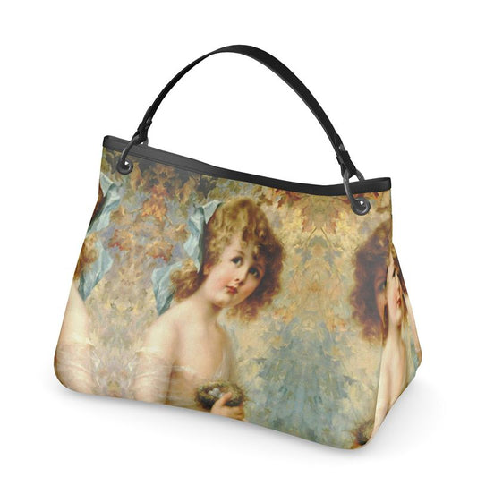 Victorian Girl design print, design Girl Holding a Nest, 100% luxury leather Talbot Slouch Bag