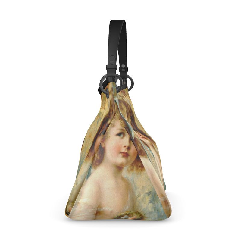 Victorian Girl design print, design Girl Holding a Nest, 100% luxury leather Talbot Slouch Bag