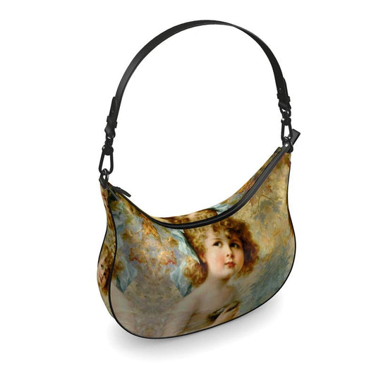 Victorian Girl design print, design Girl Holding a Nest, 100% leather Curve Hobo Bag