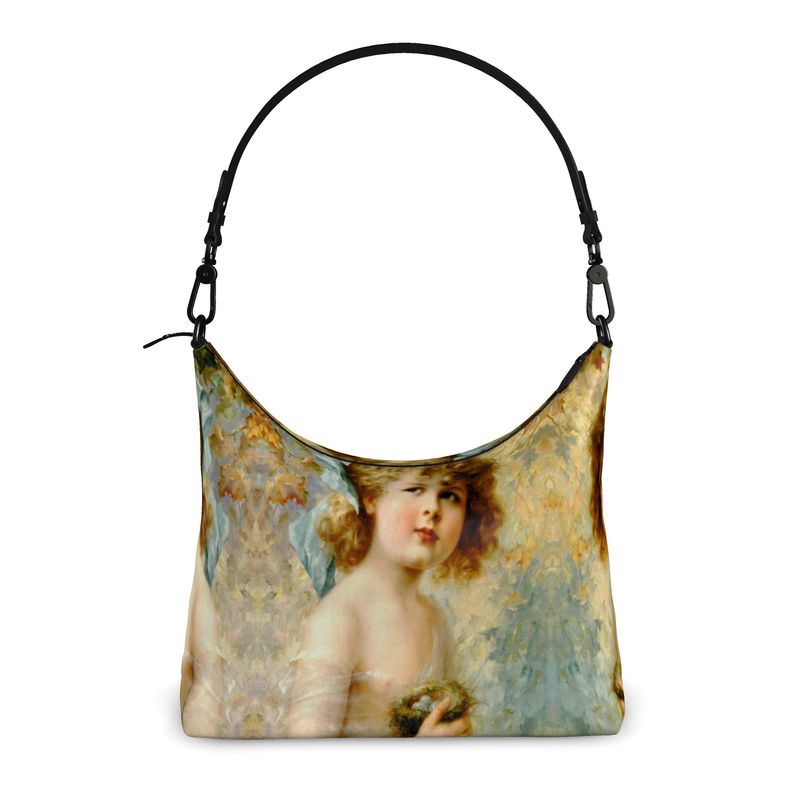 Victorian Girl design print, design Girl Holding a Nest, 100% luxury leather Square Hobo handbagBag