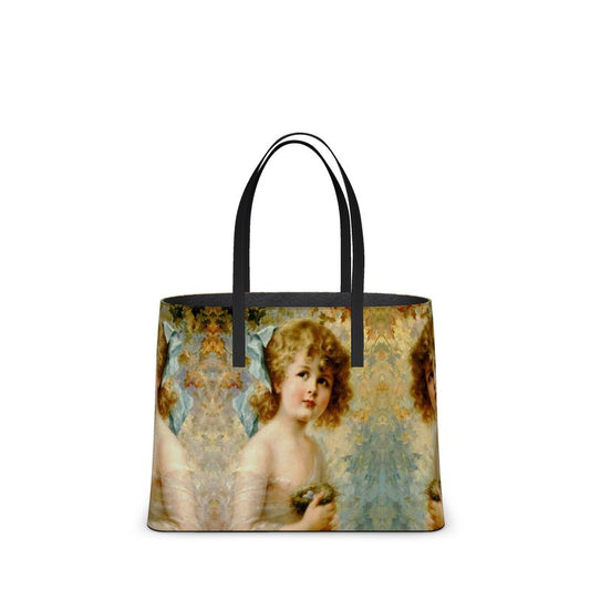 Victorian Girl design print, design Girl Holding a Nest, 100% luxury leather Kika Tote