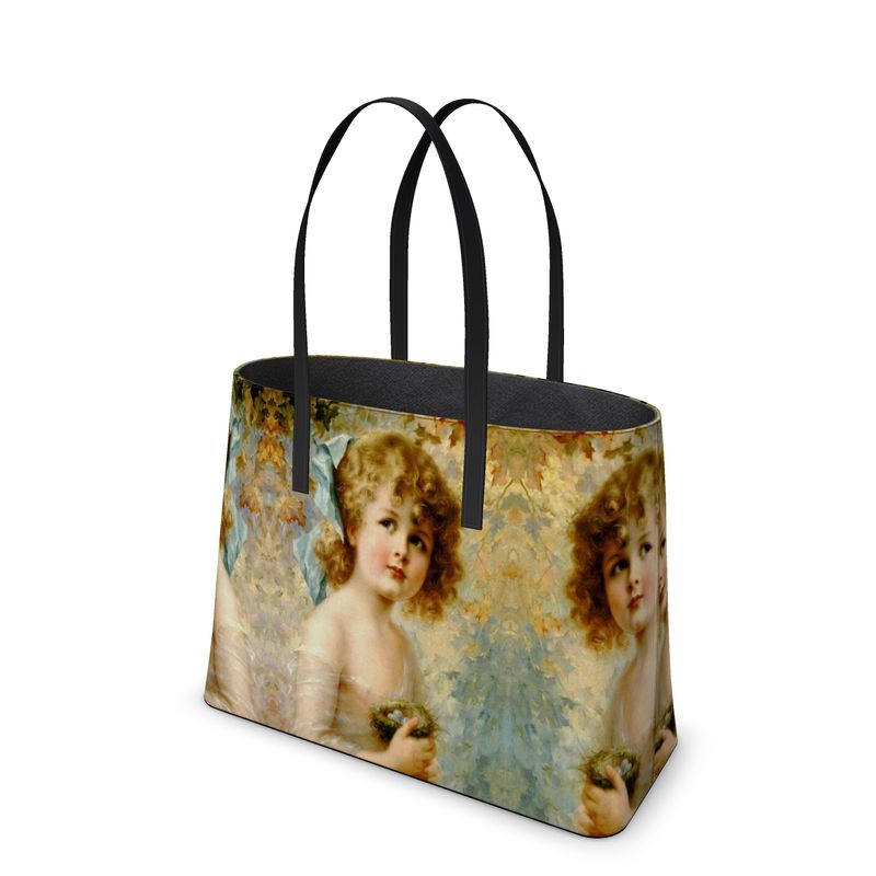 Victorian Girl design print, design Girl Holding a Nest, 100% luxury leather Kika Tote