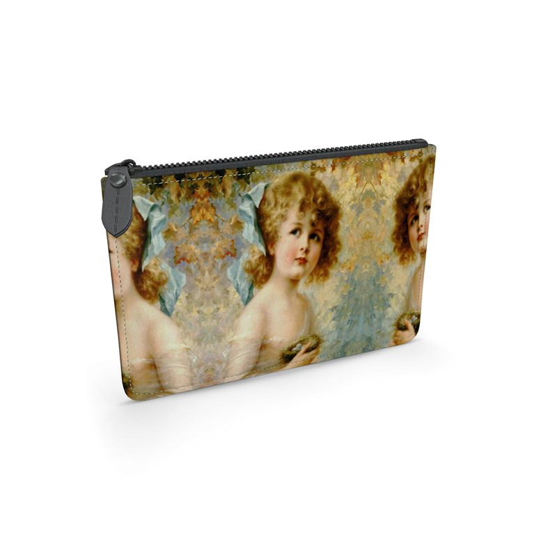 Victorian Girl design print, design Girl Holding a Nest, 100% luxury Leather Pouch